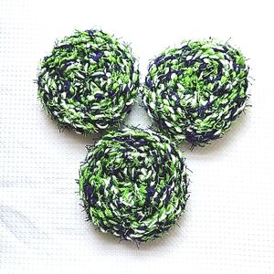 Eco-Friendly Variegated Yarn Kitchen Scrubber Set of 3 Green Purple White